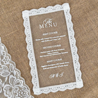 Carte d'invitation personnalisée écologique 5x7 pouces avec menu en dentelle, papier estampé or de luxe, enveloppe, carte de mariage au design unique