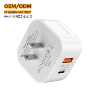 Divertido Cargador de Celular con Enchufe EU US UK AU, Doble Puerto USB A+C PD 20W, Carga Rápida USB C QC3.0 Tipo C, Cargador de Pared UK