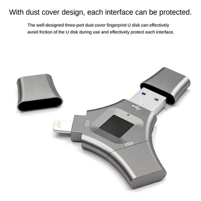High-Speed 3-in-1 Dual-Interface USB Flash Drive | Type-C, Lightning & USB | Compatible with Phone, Laptop & Desktop