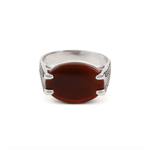 Kaanjewelry Türkischer Herrenring aus 925er Sterlingsilber mit natürlichem schwarz-rotem Onyx, Achat, handgefertigter Schmuck im arabischen Stil, klassisch - Product Image 3