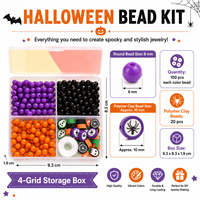 Kit de fabrication de bracelets DIY pour Halloween avec perles rondes en acrylique de 6 mm, perles en argile polymère de 10 mm, cordon élastique et boîte de rangement à 4 compartiments