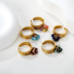 Joyería de Acero Inoxidable al por Mayor, Juego de Anillos Apilables Chapados en Oro de 18K, Anillos Abiertos con Clúster de Piedras Preciosas Coloridas Estilo Boho para Mujer - Product Image 3