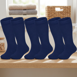 Navy Blue <b>Knee</b> <b>High</b> Socks Solid Color Breathable Knitted for Adults Casual Wear Regular Style - Product Image 4