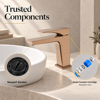 Robinet mitigeur de lavabo en or rose, monocommande, à poser sur comptoir, corps carré, pour salle de bain
