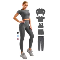 Conjunto de roupas esportivas feminino, roupas de yoga sem costura com logotipo personalizado, leggings para yoga
