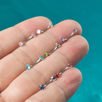 Perhiasan Tindik Alis Stainless Steel Dua Ujung Berhiaskan Zirkon, Cincin Hidung untuk Wanita dan Pria