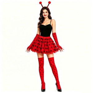 Costume de <span class=keywords><strong>Coccinelle</strong></span> d'Halloween pour Adulte, Déguisement de Danse Cosplay pour Adulte, Bandeau, Gants, Jupe <span class=keywords><strong>Tutu</strong></span> et Bas Rouges et Noirs pour Femme - Product Image 1