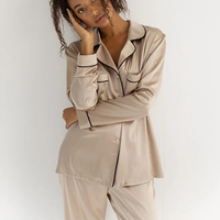 Ensemble de pyjama en soie de mûrier 100% satin, manches longues, avec logo personnalisé, pour femme, collection été, vente en gros