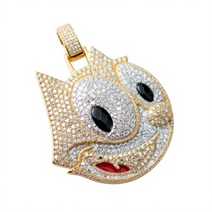 Pendentif Moissanite Visage de Chat Cartoon Plaqué Or 18K Bijou Charmant Sertie de Pierres Unisexe pour Usage Quotidien - Product Image 3