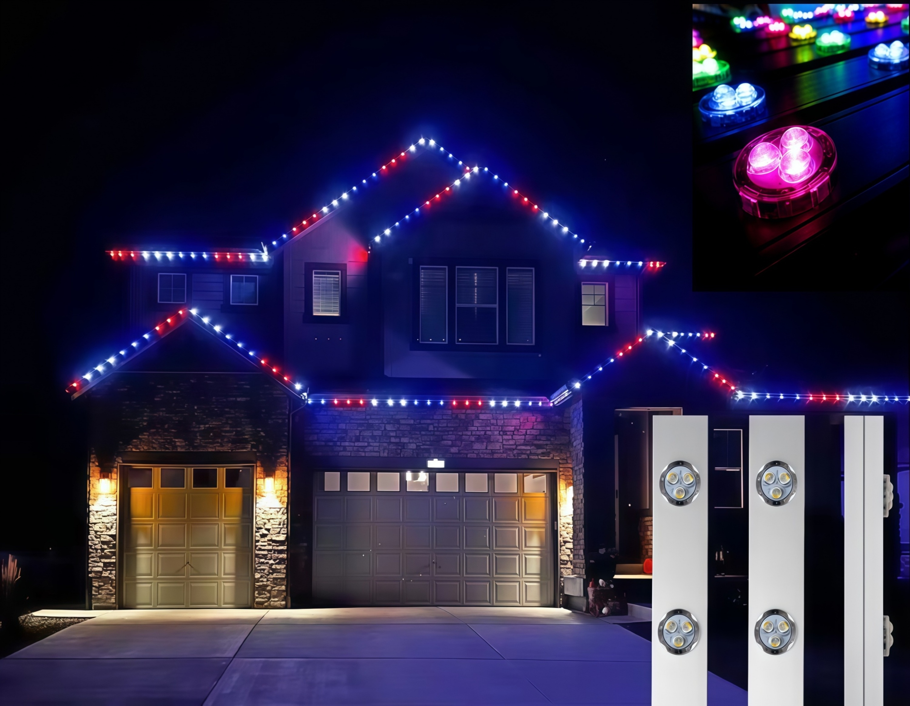 KCX DC12V IP68 Waterproof Outside Under Eaves Lights App Voice Control DIY Multicolor Led Permanent Outdoor Point Pixel Light