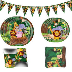 Jungle Animal Party Supplies Disposable Tableware Set Plates Cups Napkins Banner for Kids Birthday - Product Image 5