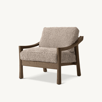 Fauteuil en bois de chêne japonais Wabi-sabi de qualité supérieure, confortable, avec tissu texturé blanc cassé, chaise d'appoint, structure en bois massif, canapé simple pour hôtel
