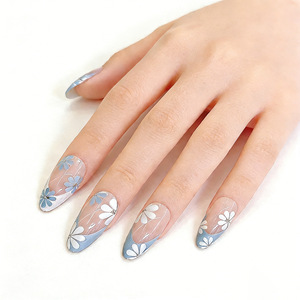 Faux ongles en amande style <span class=keywords><strong>français</strong></span>, personnalisés, professionnels, avec pétales colorés, emballage en boîte, colle pour doigts, vente en gros - Product Image 1