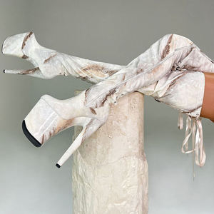 Bottines au-dessus du genou 20cm Sexy Stripper Thigh High Boot 8 Talon haut Marbré Femme Lacets Plateforme Gothique Bottines de pole dance - Product Image 4