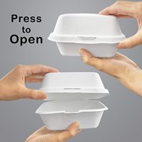 Boîte à burger 6x6 sans PFAS, 450 ml, en bagasse, compostable, résistante à l'huile et à l'eau, micro-ondable, sans BPA, type clamshell, pour desserts à emporter