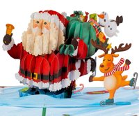 Carte de Noël personnalisée en pop-up 3D avec Père Noël et ses amis, cadeau numérique imprimable pour Noël ou les fêtes, couverture 5" x 7"