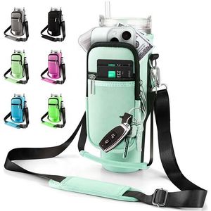 Bouteille d'eau personnalisée de 40 onces, gobelet en néoprène, sac à fermeture éclair avec poche avant, porte-bouteille avec sangle - Product Image 1