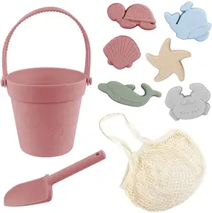 Set da 8 pezzi in Silicone per bambini estivi giocattoli da spiaggia pale da spiaggia secchiello 3D animali marini e sabbia in Silicone da spiaggia giocattoli