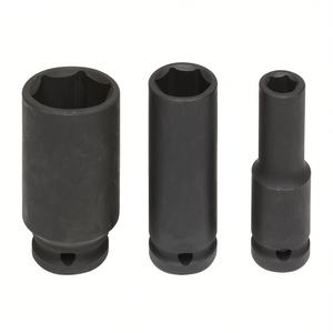 Jeu de clés à douille à chocs longues Fervi, 3 pièces, métriques, à encoche profonde, en acier au chrome-vanadium, qualité industrielle, garantie 3 ans - Product Image 2