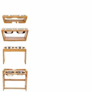 Mangkuk kucing anjing berkelanjutan ramah lingkungan bambu bulat dengan pola Solid Stan mangkuk kayu tinggi untuk hewan peliharaan kecil - Product Image 5