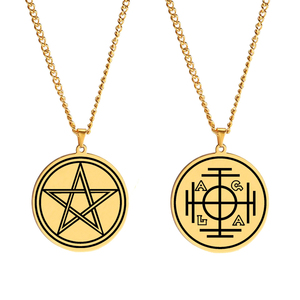 Stella soprannaturale HLSS672 pentagramma pentacolo Wicca pagana gioielli AGLA Kabbalah ruota della fortuna in acciaio inox ciondolo collana - Product Image 1