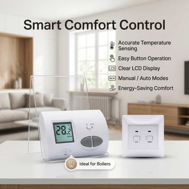 868 MHZ Combi Low Temperature Floor Heating RF Wireless Modern Room Thermostat 3-Year Warranty Easy Installation 230V