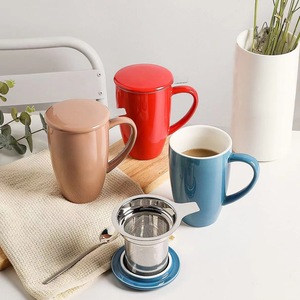 Taza de Porcelana de Cerámica Estilo Americano con Acabado Glaseado, para Café, Leche o Té, Color Liso, con Tapa e Infusor de Acero Inoxidable, 15 oz, Ideal para Regalo - Product Image 6
