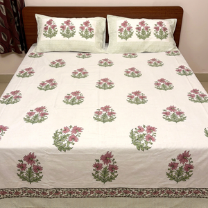 Vintage Floral Hand Block Printed 100% Cotton 200TC Bedsheet Multidesign Jaipuri <b>Bedding</b> Set Handmade Artisan Home Decor Export - Product Image 1