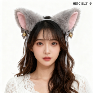 بيسينار هذا القطيفة الرمادية آذان داخلية وردية مع قوس رمادي وأجراس ذهبية مناسبة ليوم عيد الحب - Product Image 1