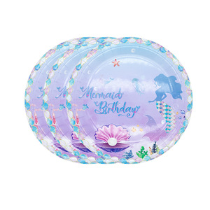 Hstyle Pastel Violet Sirène Thème Fête Écologique <span class=keywords><strong>Assiette</strong></span> En Papier Enfants Fête D'anniversaire Couverts Kit Sirène Partie Vaisselle - Product Image 5