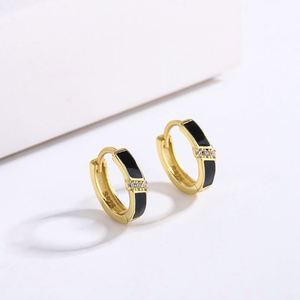 925 Sterling <b>Silver</b> Cute Rhodium Plated <b>Huggies</b> Round Design Black Hoop Earrings for Women Wedding Party Gift Jewelry - Product Image 2
