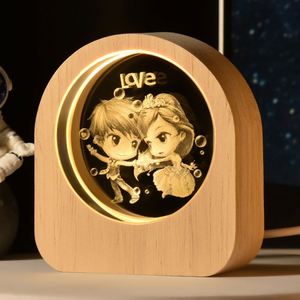 CustomWholesale Business <b>Gifts</b> Crystal Led Night Light <b>Creative</b> 3D Laser Engraving Crystal Cube Wooden Led Base Colorful Box - Product Image 4