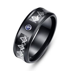 Europe and American Retro tide <b>Men</b> <b>Titanium</b> Steel <b>Ring</b> Masonic Society Organization Sheet Metal Colored Stone Zircon Accessories - Product Image 4