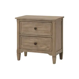 Wire Brushed Warm Gray Nightstand With Round Knobs Bedroom Furniture 2 <b>Drawer</b> <b>Storage</b> <b>Drawer</b> - Product Image 4
