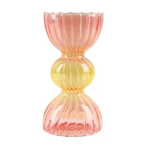 Mini jarrón de cristal de crisantemo transparente de lujo moderno, diseño de botella Art Deco para decoración de flores de mesa