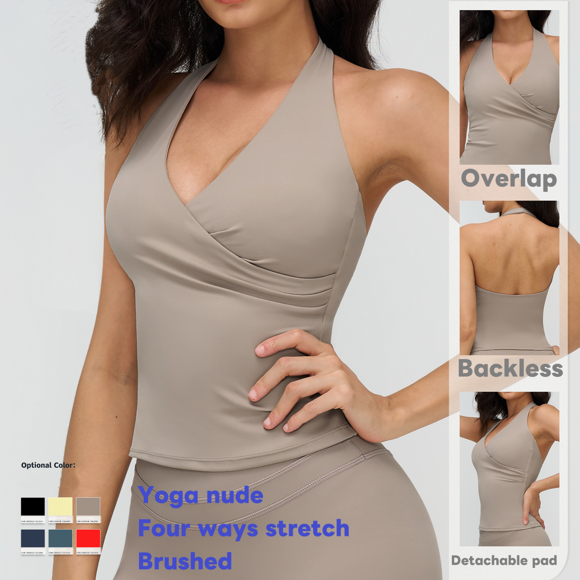 Women's Sportswear Tank Top V-Neck Collar Quick Dry Four-Way Stretch Breathable Backless Yoga Fitness Outdoor Running Underwear
