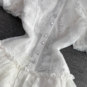 Abiti Estivi Vintage Eleganti da Donna con Colletto, Monopetto, Ricamo in Pizzo Bianco, Linea ad A, Moda Femminile - Product Image 5