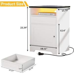 โต๊ะข้างเตียง Jartoil พร้อมระบบล็อคด้วยลายนิ้วมือ ไฟ LED สถานีชาร์จ โต๊ะข้างเตียงสไตล์ฟาร์มเฮาส์สีขาว - Product Image 2