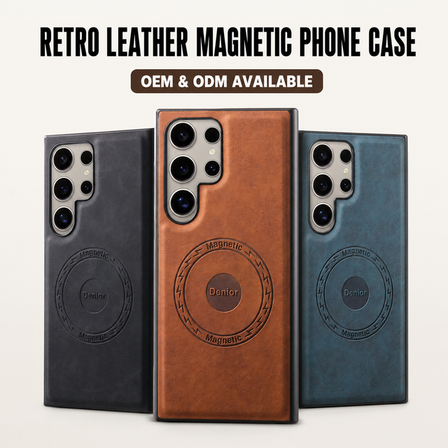 Denior OEM/ODM Retro PU Leather Phone Case with Magnetic Wireless Charging, Source Factory Direct, Custom Logo Available