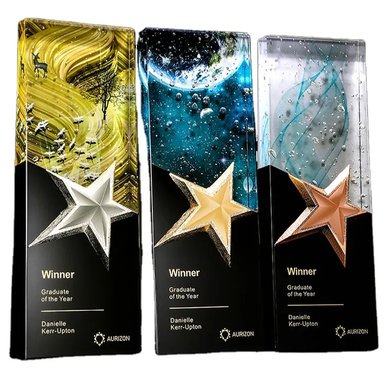 Medals And Trophies Marble Award Honor Custom Business Gift Blank Cheap Star Crystal Glass Trophy