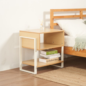 Mesita de noche de madera y metal simple de diseño minimalista, muebles para el hogar - Product Image 1