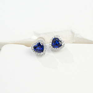 Pendientes de Plata 925 con Zafiro Azul Cultivado, Brillantes, Exquisitos y Lujosos, en Forma de Corazón, para Fiestas, Uso Diario, Regalo de Cumpleaños para Chicas - Product Image 3