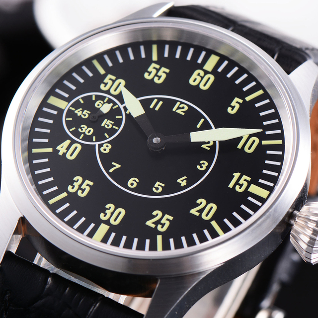 44mm Luxury Men's Hand Wind Sterile Dial Custom logo Watch Mechanical Design Seagull ST3600 Movement Stainless Steel Case