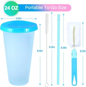 24oz Reusable PP Plastic Tumblers Lid Straw Color Changing Thermal Insulation 0-6h Contemporary Style Wholesale Party Festival - Product Image 5