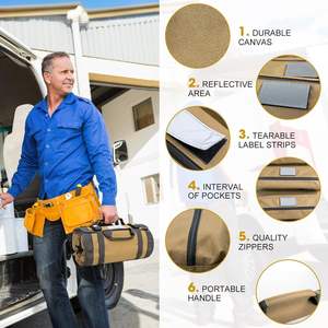 Échantillon gratuit Sac à outils enroulable multi-usages Sac à outils en toile Organisateur de rangement Sac à outils d'électricien portable avec poignée - Product Image 3