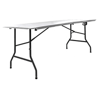 Événement temporaire 2.4 m largeur pliable en deux HDPE Table blanche 12 personnes possible Camping jardin banquet extérieur cadre en acier en poudre