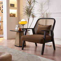 Fauteuil en rotin et bois massif de style nordique, avec coussin en mousse haute élasticité, personnalisable, moderne, pour la maison, les hôtels et les gîtes