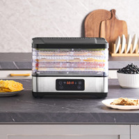 Deshidratador de Alimentos de 5 Bandejas, Deshidratador de Frutas Eléctrico de 300W, Secador de Alimentos Digital con Temporizador y Temperatura Ajustables, Certificado ETL, Color Plateado