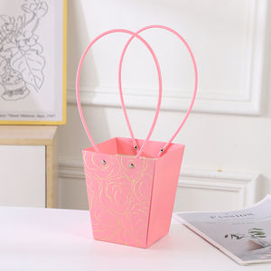 Venta al por mayor AnJia marca moda trapezoidal impermeable tubo de cuero boda arreglo floral bolso Flexiloop mango bolsa de papel - Product Image 3