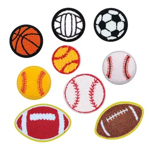 Diskon besar kustom bisbol sepak bola basket desain rugby besi pada chenille Sport patch untuk pakaian